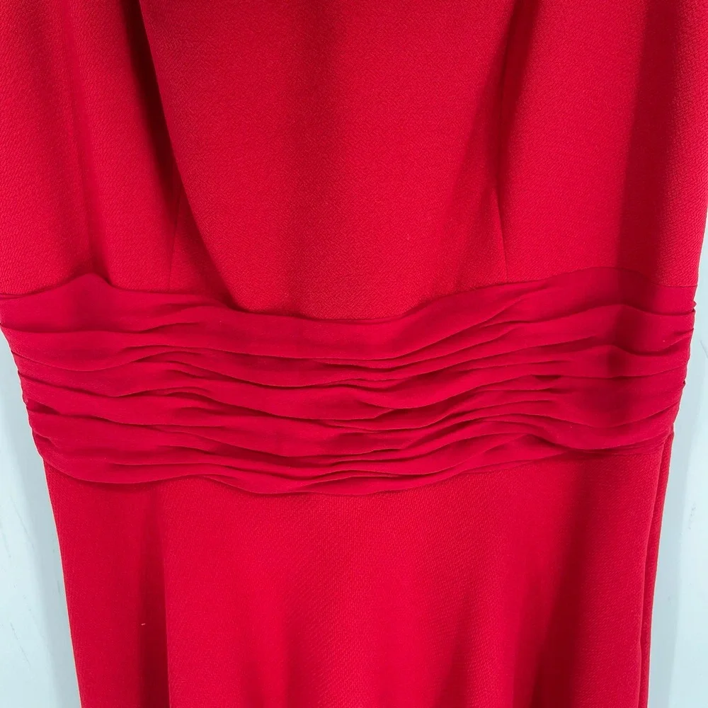 Maggy London Women's Red Silk Trim Ruched Waist Fit & Flare Party Dress Size 14